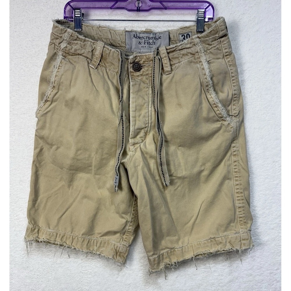 Abercrombie & Fitch Cargo Shorts Mens 30 Heavy Button‎ Fly Drawstring Distressed